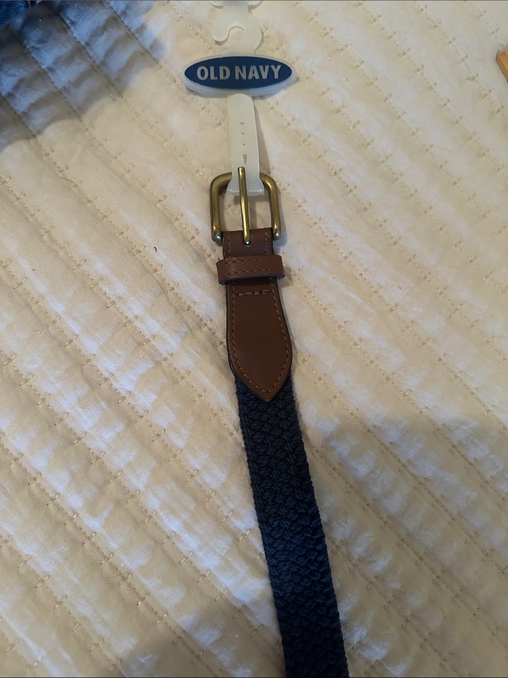 Old Navy Boys Stretch Navy Braided Belt with Brown Leather Trim NWT